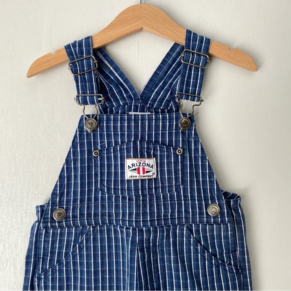 Vintage Y2K Arizona Dark Blue Plaid Print 100% Cotton Shortalls 24M - Picture 3 of 11